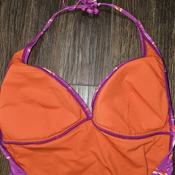 Tory Burch Orange/Purple Halter Swimsuit Sz S Circle Print One Piece - Picture 7 of 15